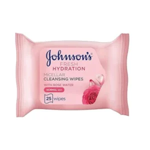 Johnson's Fresh Hydration Ultra-Soft Micellar Cleansing Makeup Remover Wipes for Normal Skin (Pack of 25)